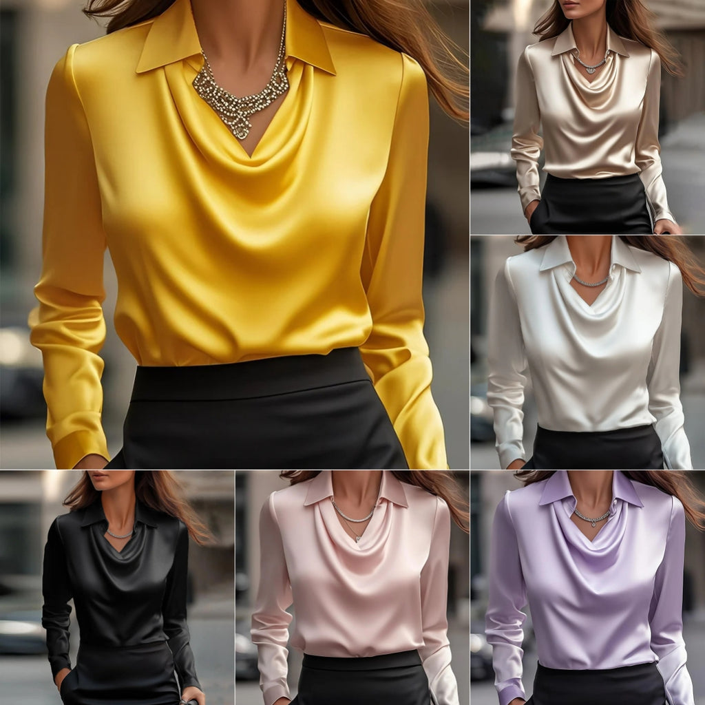 Women's Elegant Satin Draped Swing Blouse