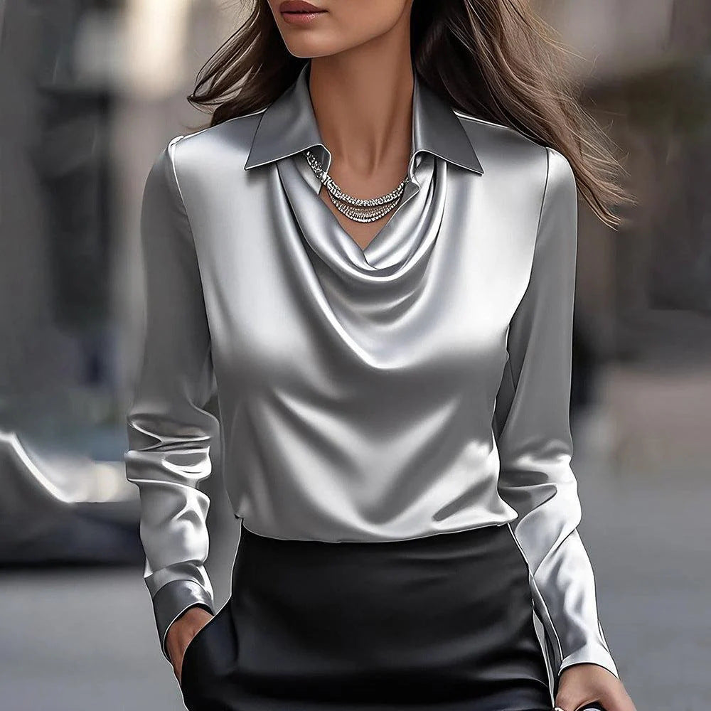 Women's Elegant Satin Draped Swing Blouse