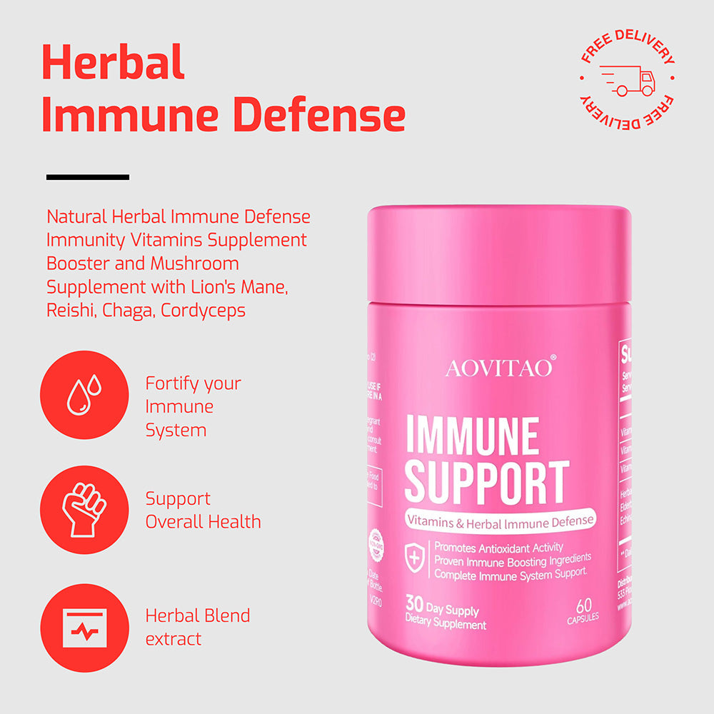 Herbal Immune Defense Supplement – Mushroom Blend with Lion's Mane, Reishi, Chaga & More (60 Capsules)
