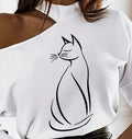 Women's Cartoon Line Open Shoulder Long Sleeve Top